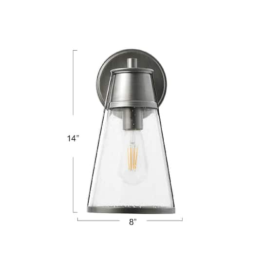 Hello Honey® Robert Stevenson Lighting Jaxon Brushed Nickel Metal & Seedy Glass Outdoor Wall Sconce